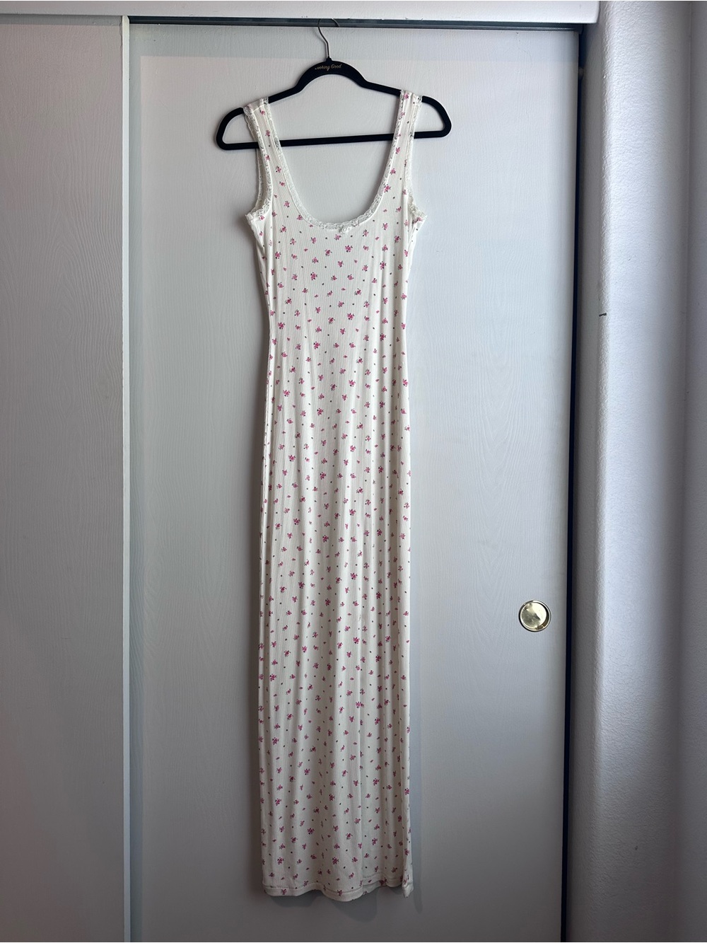 Women's White Maxi Tank Dress with Pink Floral Print Worn Once